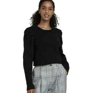 Wild Fable Black Puffed Sleeve Cropped Sweater Size Large
